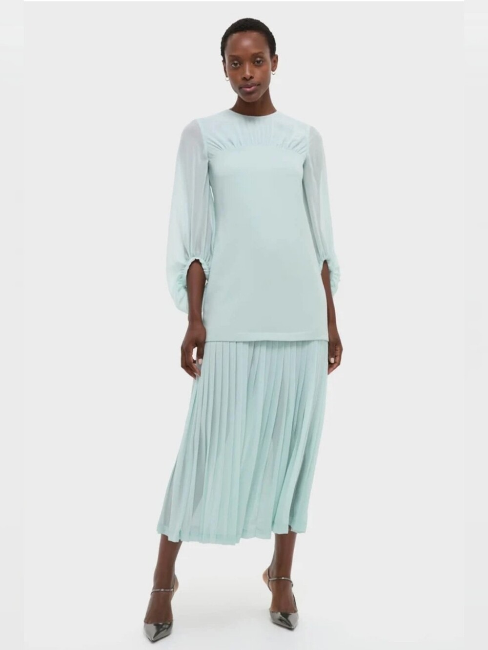 NWT Tuckernuck Ice Blue Chiffon Pleated Lorraine Dress Size 4